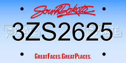 3ZS2625 South Dakota License Plate