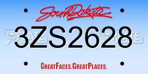 3ZS2628 South Dakota License Plate