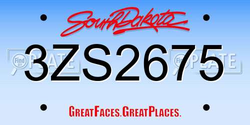 3ZS2675 South Dakota License Plate