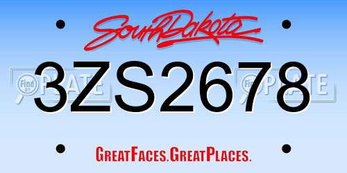 3ZS2678 South Dakota License Plate