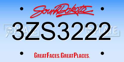 3ZS3222 South Dakota License Plate