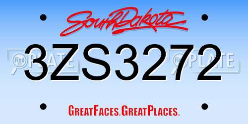 3ZS3272 South Dakota License Plate