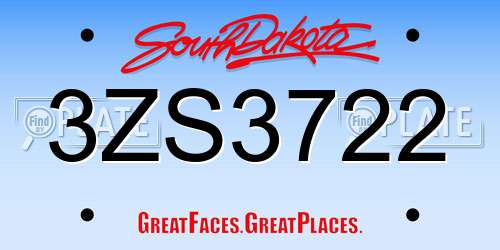 3ZS3722 South Dakota License Plate