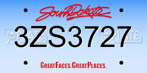 3ZS3727 South Dakota License Plate