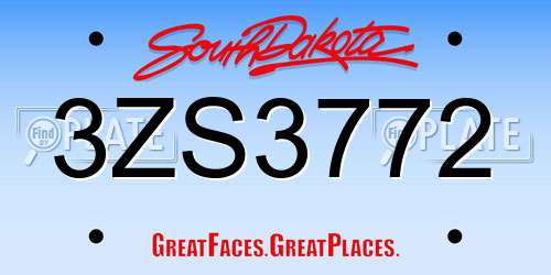 3ZS3772 South Dakota License Plate