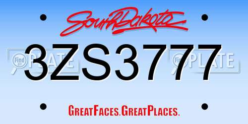 3ZS3777 South Dakota License Plate