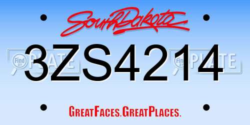 3ZS4214 South Dakota License Plate