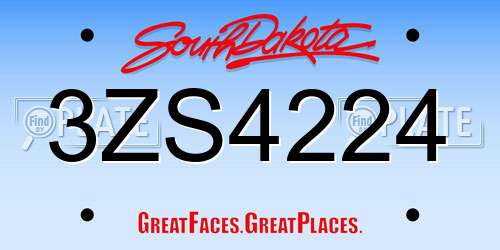 3ZS4224 South Dakota License Plate