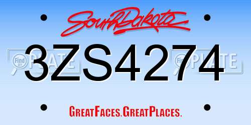 3ZS4274 South Dakota License Plate