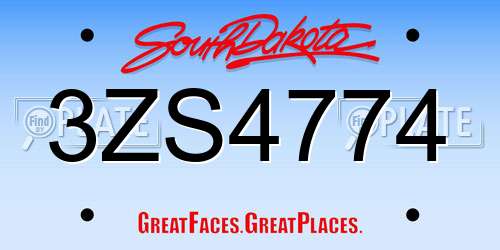 3ZS4774 South Dakota License Plate