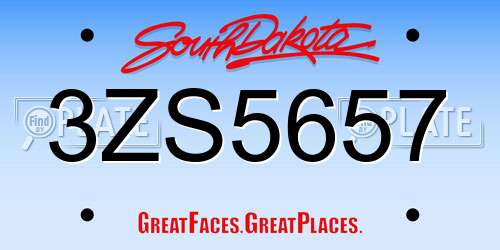 3ZS5657 South Dakota License Plate