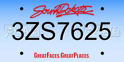 3ZS7625 South Dakota License Plate