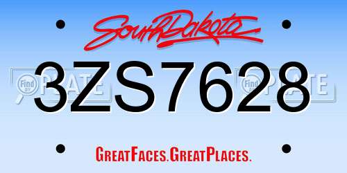 3ZS7628 South Dakota License Plate