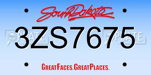 3ZS7675 South Dakota License Plate