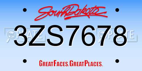 3ZS7678 South Dakota License Plate