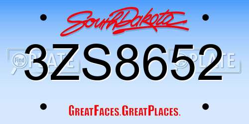 3ZS8652 South Dakota License Plate
