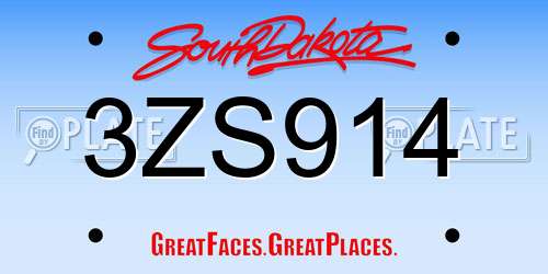 3ZS914 South Dakota License Plate