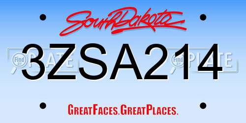 3ZSA214 South Dakota License Plate