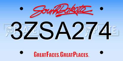 3ZSA274 South Dakota License Plate