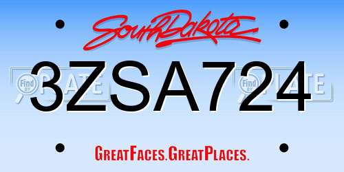 3ZSA724 South Dakota License Plate
