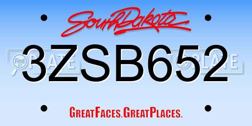 3ZSB652 South Dakota License Plate