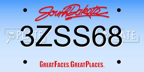 3ZSS68 South Dakota License Plate