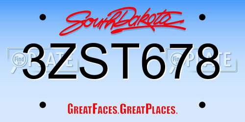 3ZST678 South Dakota License Plate