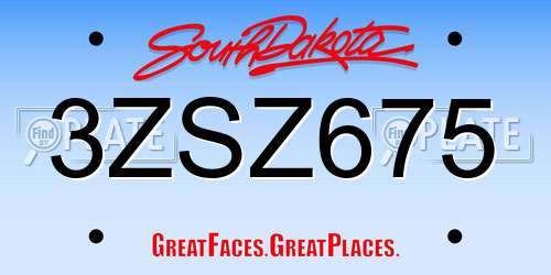 3ZSZ675 South Dakota License Plate