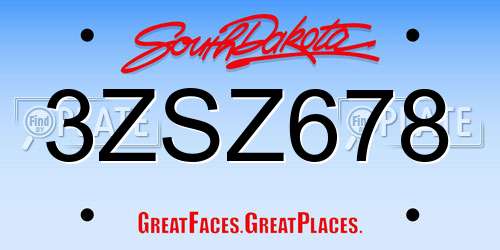 3ZSZ678 South Dakota License Plate