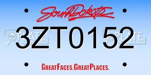 3ZT0152 South Dakota License Plate