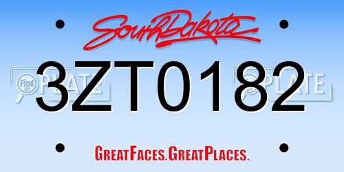 3ZT0182 South Dakota License Plate