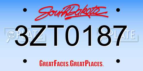 3ZT0187 South Dakota License Plate