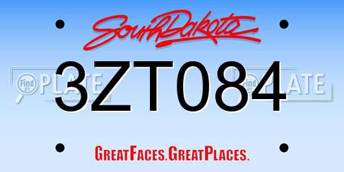 3ZT084 South Dakota License Plate