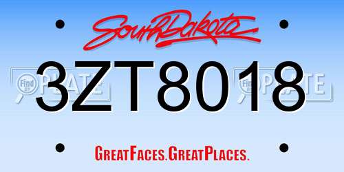 3ZT8018 South Dakota License Plate