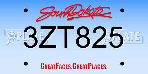 3ZT825 South Dakota License Plate