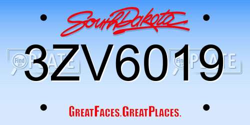3ZV6019 South Dakota License Plate