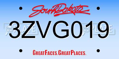 3ZVG019 South Dakota License Plate