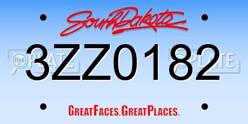 3ZZ0182 South Dakota License Plate