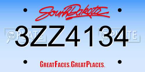 3ZZ4134 South Dakota License Plate