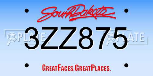 3ZZ875 South Dakota License Plate