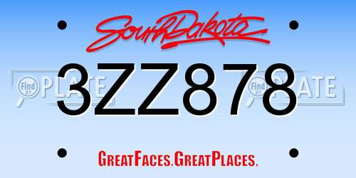 3ZZ878 South Dakota License Plate
