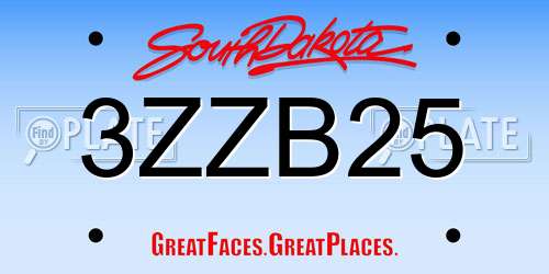 3ZZB25 South Dakota License Plate