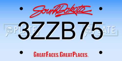 3ZZB75 South Dakota License Plate