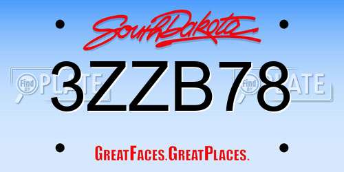 3ZZB78 South Dakota License Plate