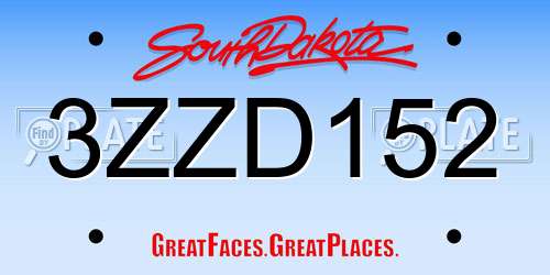 3ZZD152 South Dakota License Plate