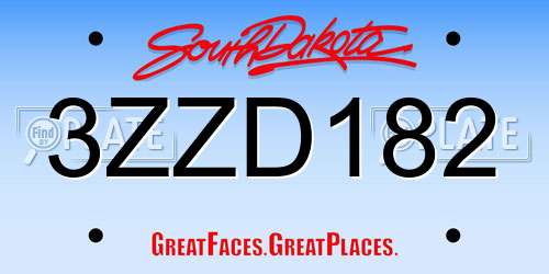 3ZZD182 South Dakota License Plate