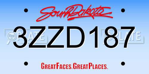 3ZZD187 South Dakota License Plate