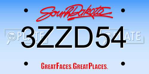 3ZZD54 South Dakota License Plate