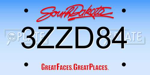 3ZZD84 South Dakota License Plate