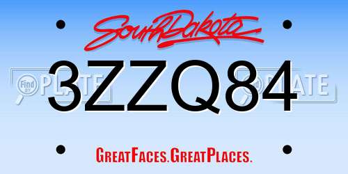 3ZZQ84 South Dakota License Plate